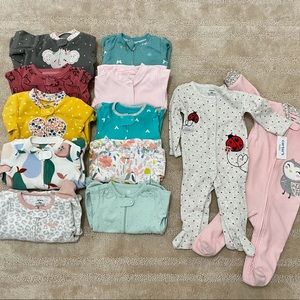 12 piece bundle fleece and cotton sleepers sleep n play baby girl 9 month lot